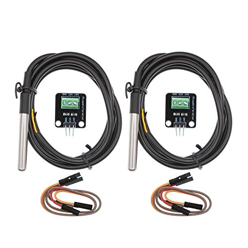 2PCS DS18B20 Temperature Sensor Module Kit Waterproof 100CM Digital Sensor Cable Stainless Steel Probe Terminal Adapter