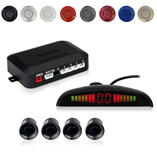 EKYLIN Car Auto Vehicle Reverse Backup Radar System with 4 Parking Sensors Distance Detection + LED Distance Display + Sound Warning (Black Color)